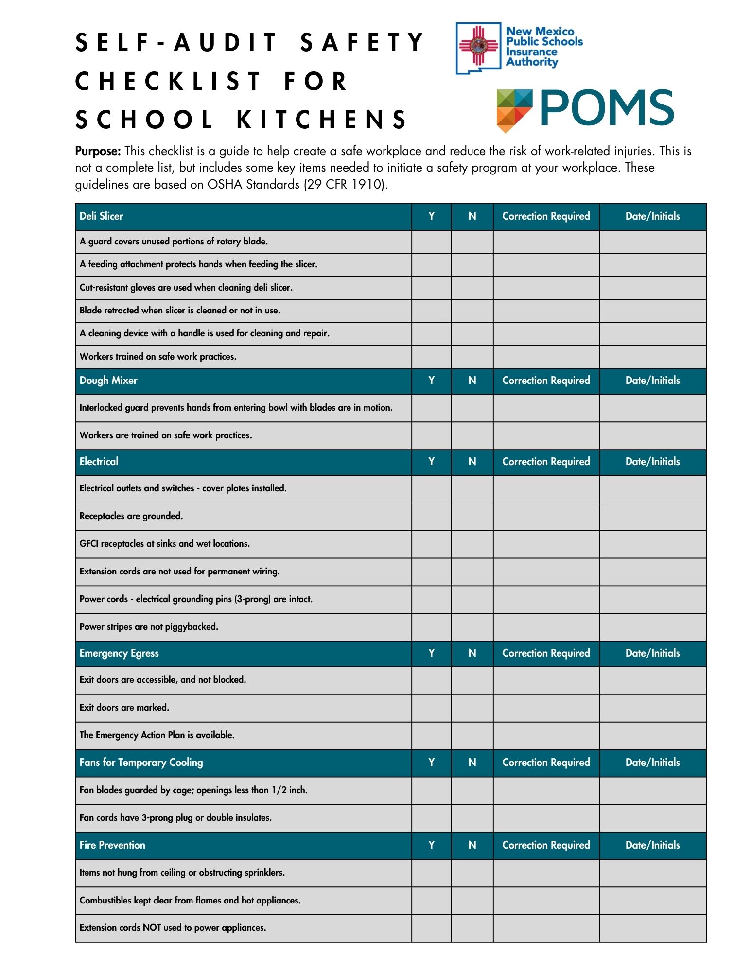 Kitchen safety checklist page 1
