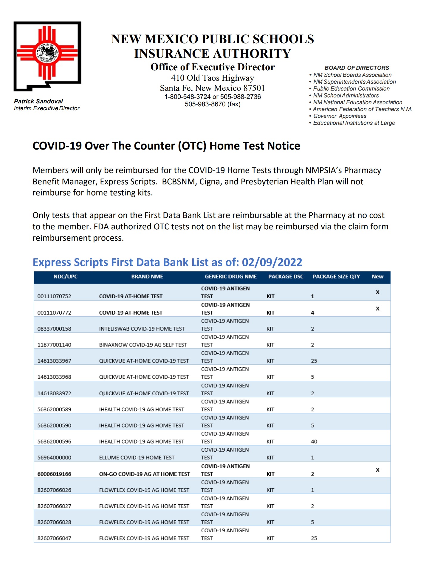 List of covered over-the-counter covid home test kits