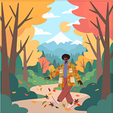 Decorative image of person walking on a trail in autumn
